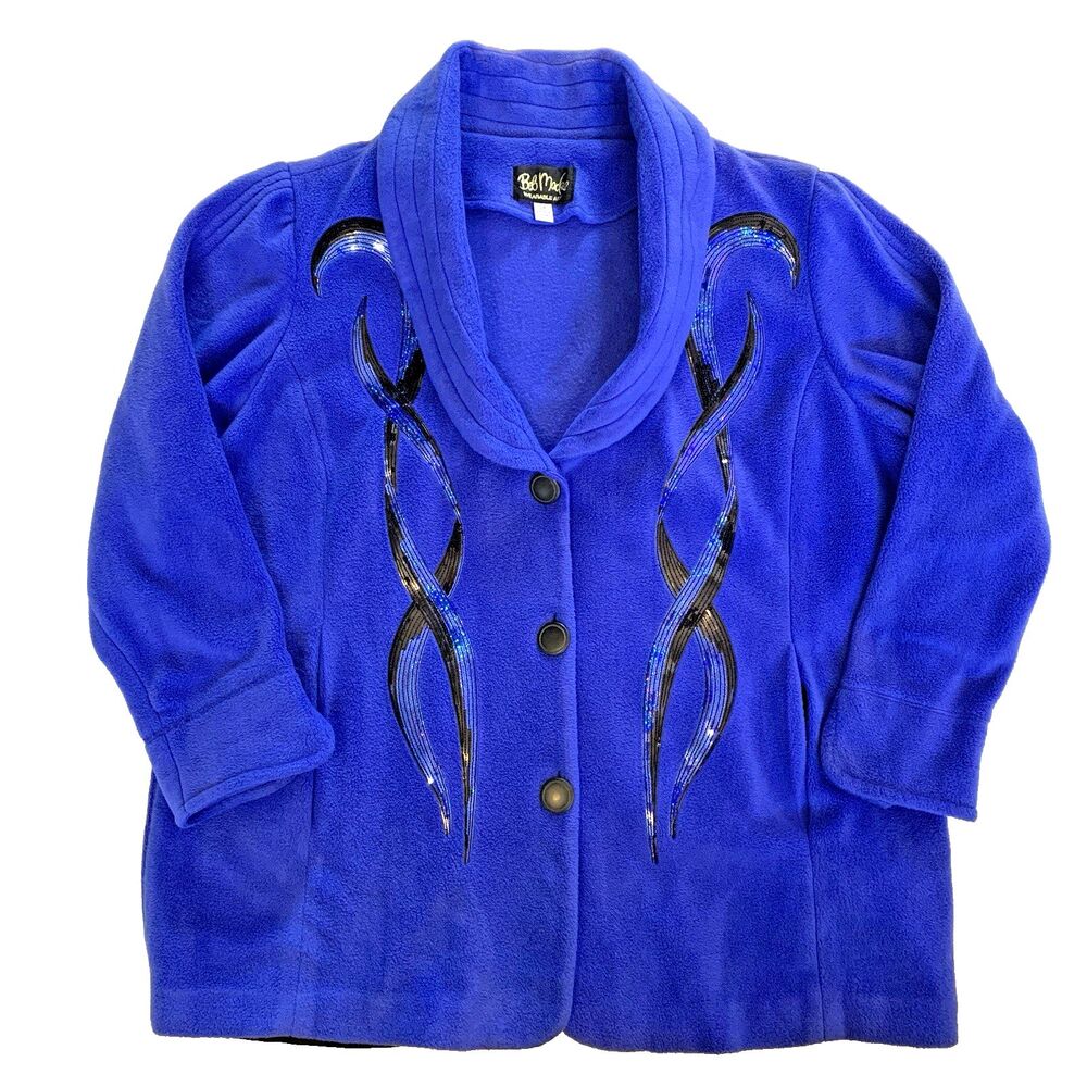 VTG Bob Mackie Blue Wearable Art with Embroidered Design Fleece Jacket Size 2X